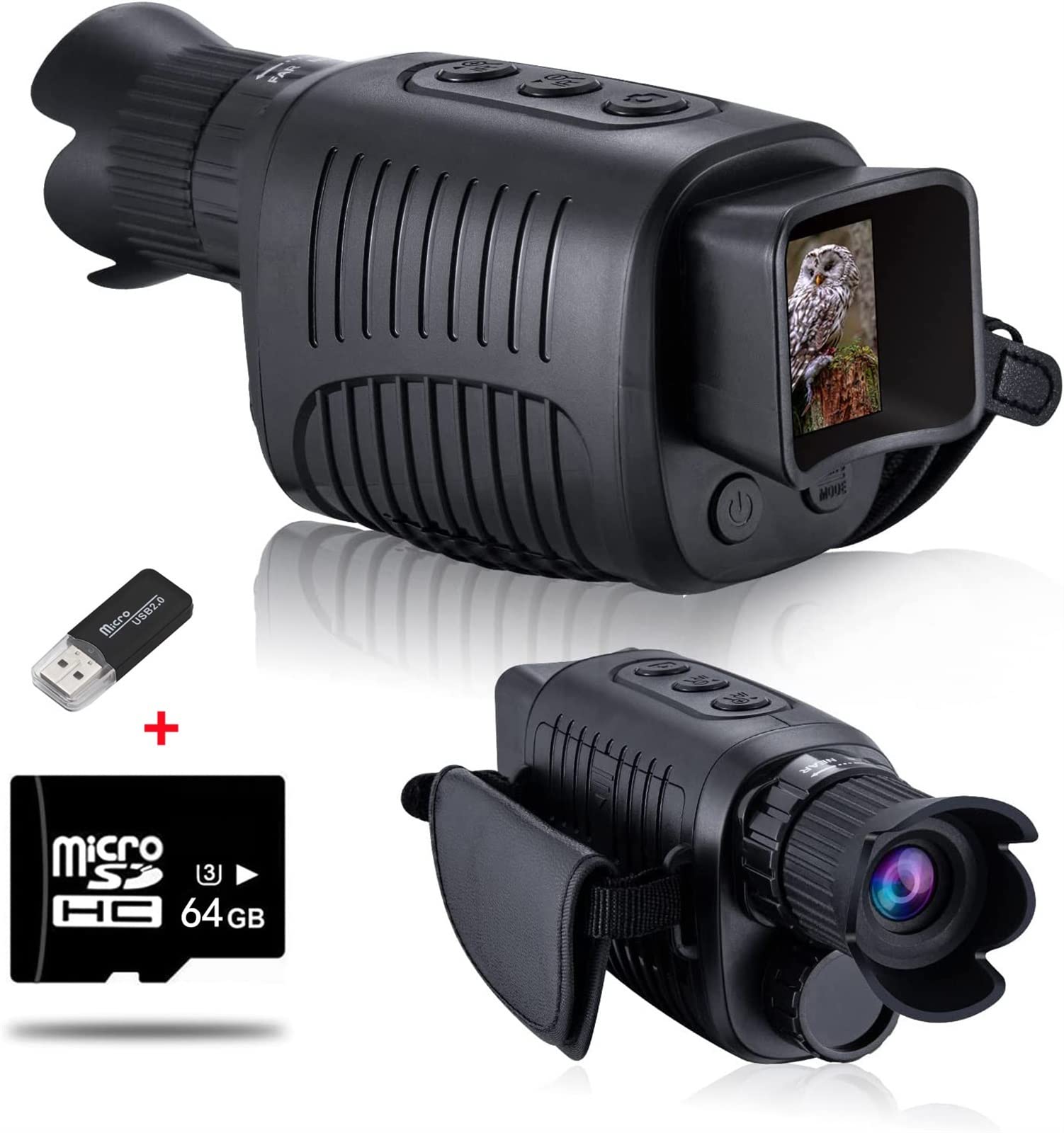 Night Vision Goggles Single Eye Night Vision Instrument 1080p high-Definition Infrared Night Vision Glasses Camping Binoculars Day and Night Dual use Easy to Focus (Color : 64GB-Set, Size : One Size