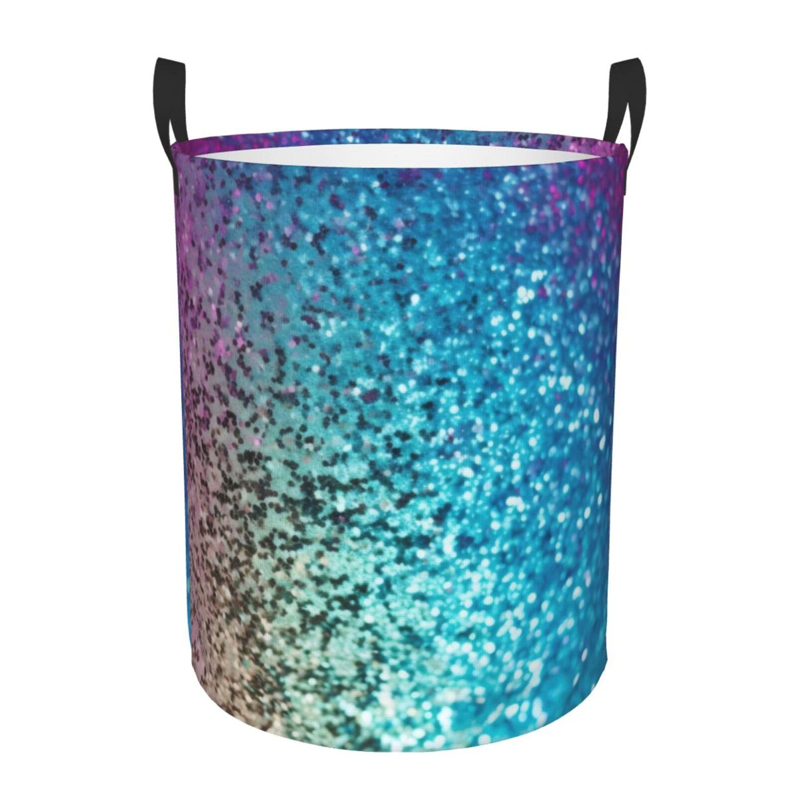 Circular Laundry Basket/Glitter Sequin Spot/Foldable Dirty Clothes Storage Hamper, With Handles, Water Resistant, For Bedroom Bathroom Storage Bins 50x40cm