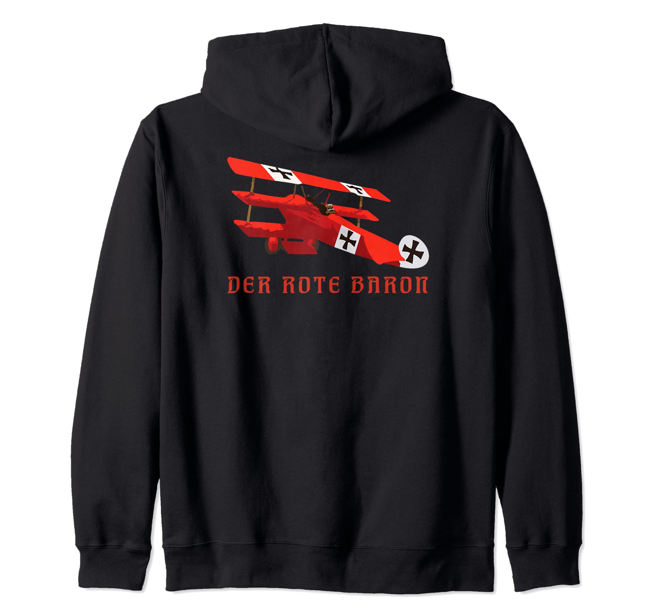 Red Rote Baron Fokker DR1 Triplane WWI Fighter Plane Zip Hoodie, Black, S
