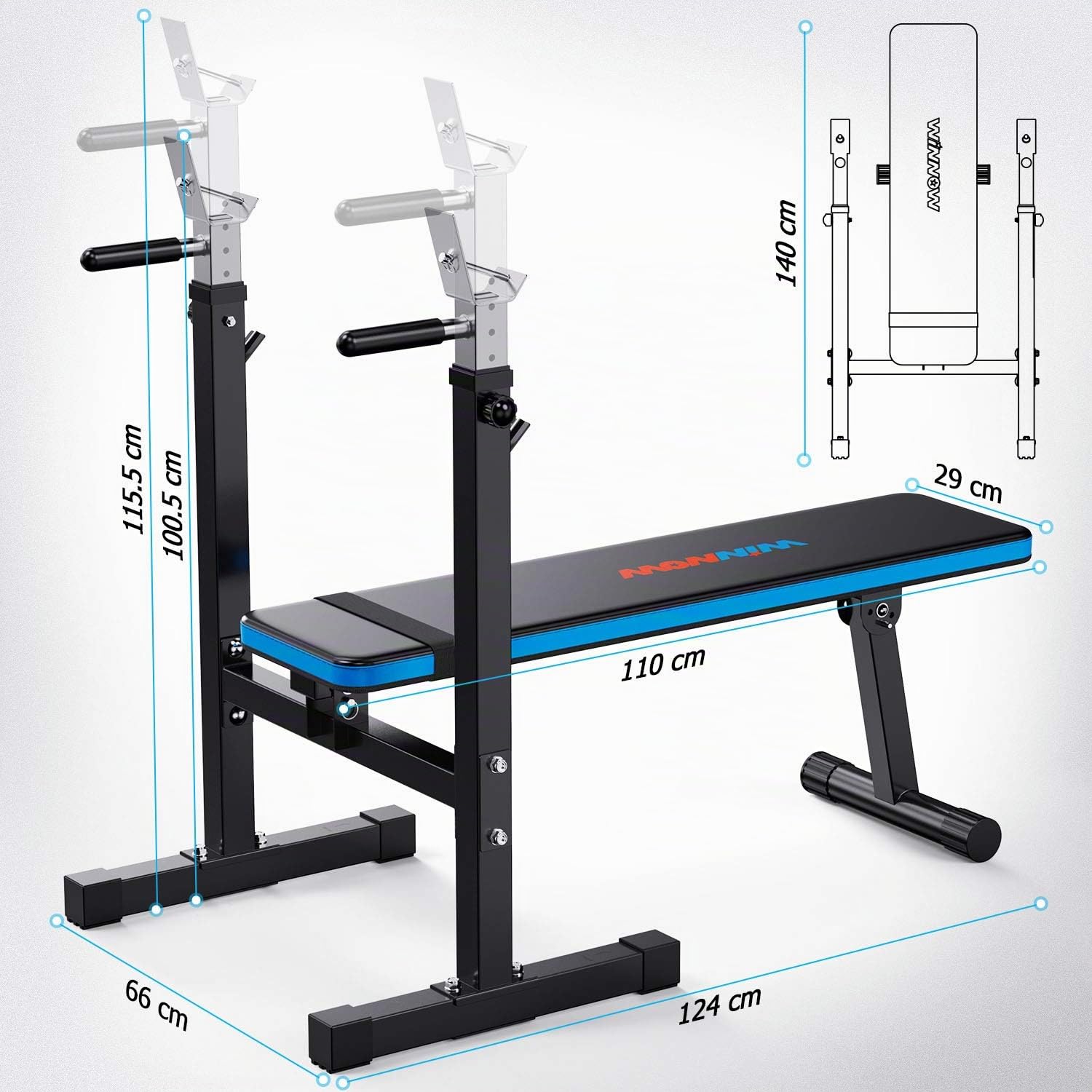WINNOW Banco de Musculación Ajustable con Estación de Dominada Banco de Levantamiento de Pesas Plegable Gimnasio de Entrenamiento en Casa Banco de Entrenamiento Multiuso …