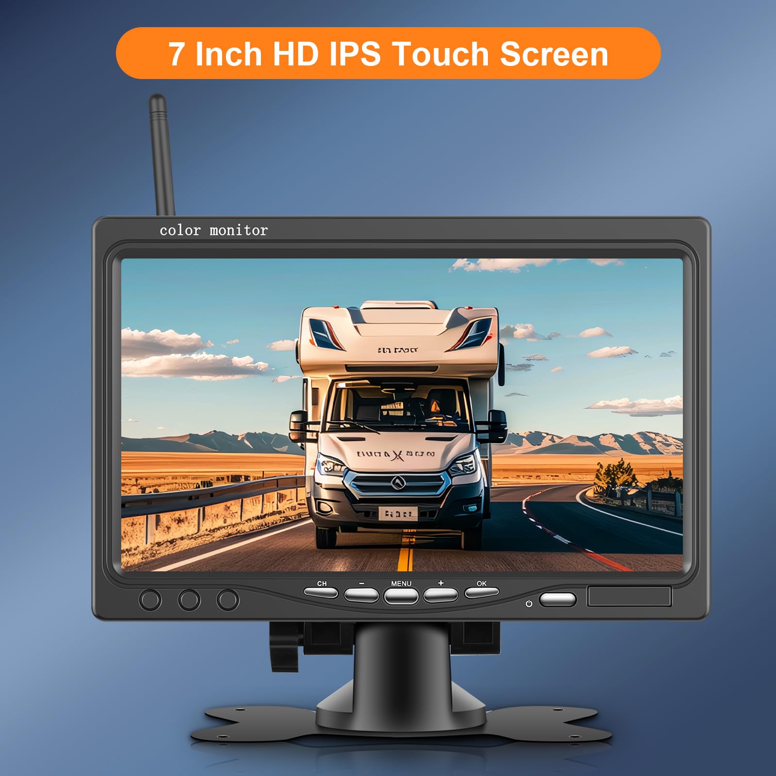 VECHTEL Kit Telecamera Posteriore IPS HD 7 Pollici senza Fili con 2 Telecamere, Telecamera Retromarcia Auto con BSD Impermeabile IP68 Visione Notturna Supergrandangolo per 12-36V Camion Camper Furgoni