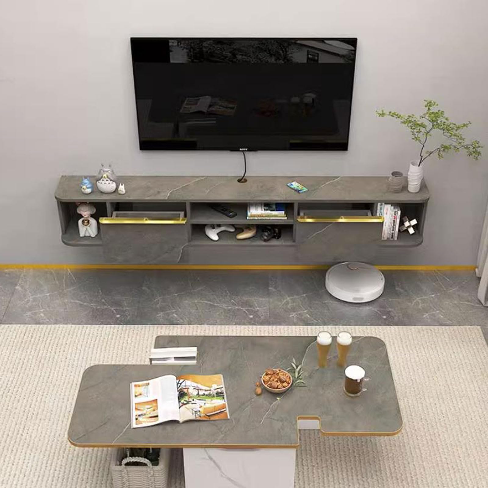 Pływająca półka pod telewizor Szafka pod TV Stojak pod TV Konsola multimedialna Biurko Audio/Video Hutch Półka na elektronikę Podzespoły do ​​telewizora Witryny Półka do gier Półka na książki