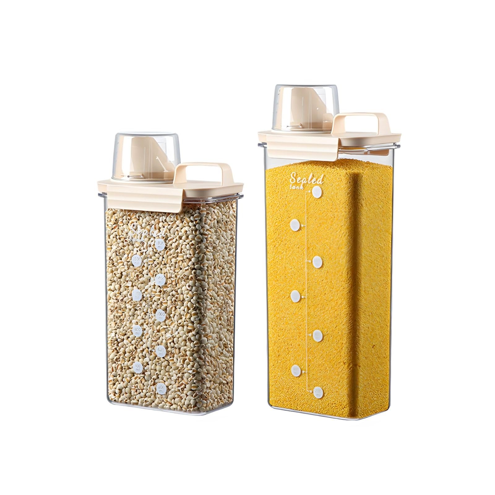 EssQuintorial Kitchen Storage Containers,Rice Container with Measuring Cup,BPA Free Airtight Food Storage Container for Cereal,Pasta,Beans,Pet Food,Washing Powder（2300ml+2900ml）