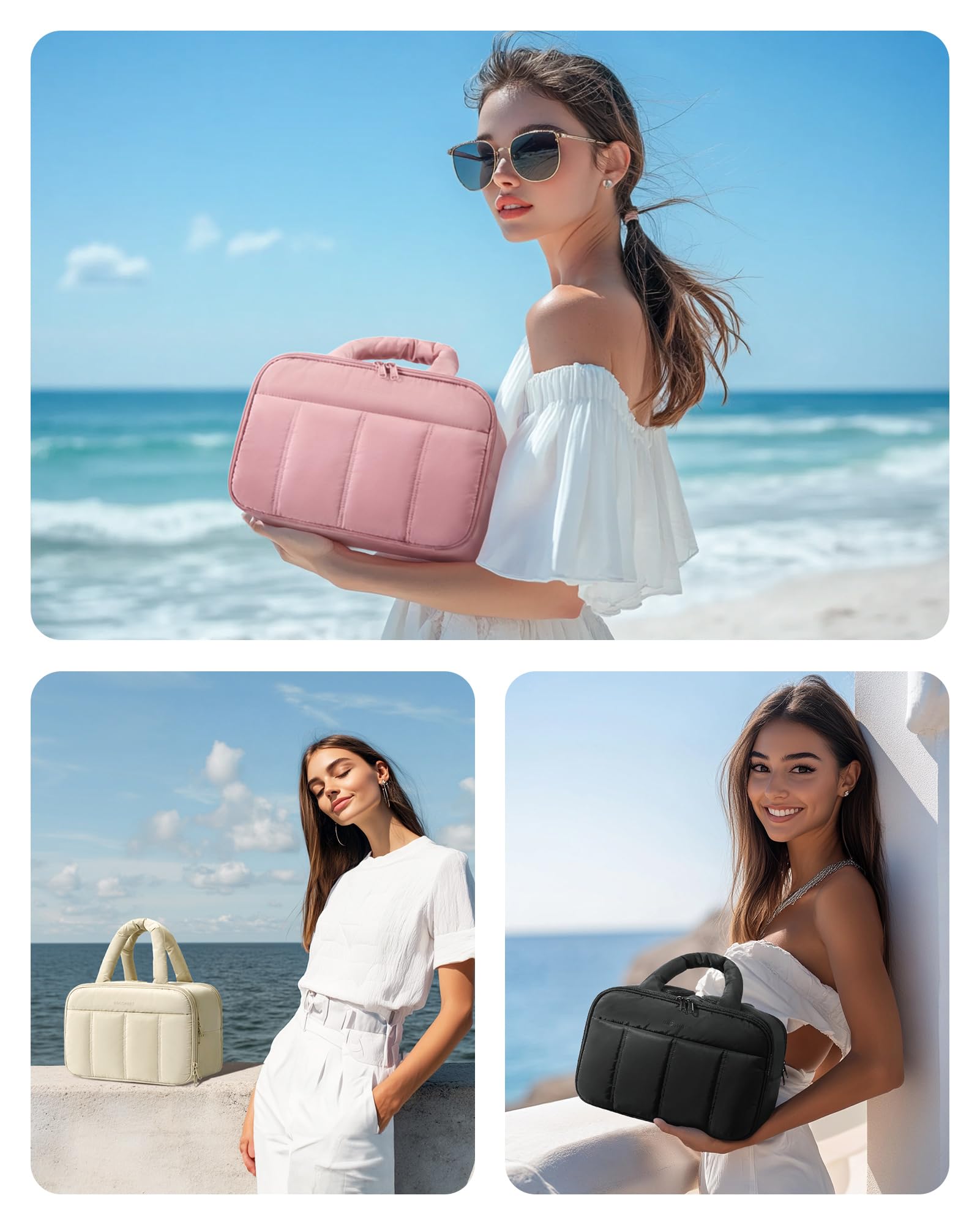 BAGSMART - Neceser de viaje, gran neceser acolchado para mujeres, Negro