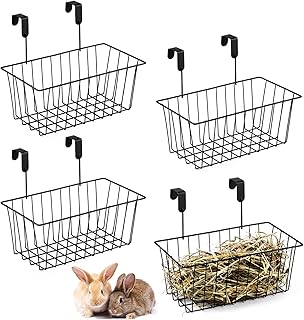 4 Pack Rabbit Hay Feeder for Cage Bunny Hay Feeder Rack with Heavy Duty Hanging Hay Holder Metal Bunny Hay Rack Holder for Bunny, Chinchillas Guinea Pig Cage Accessories, 10.8 x 5.9 x 4.5 Inch