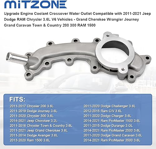 Miniatura 2 de MITZONE Salida de agua cruzada de refrigerante de motor mejorada compatible con vehículos Jeep Dodge RAM Chrysler 3.6L V6 2011-2021 - Grand Cherokee