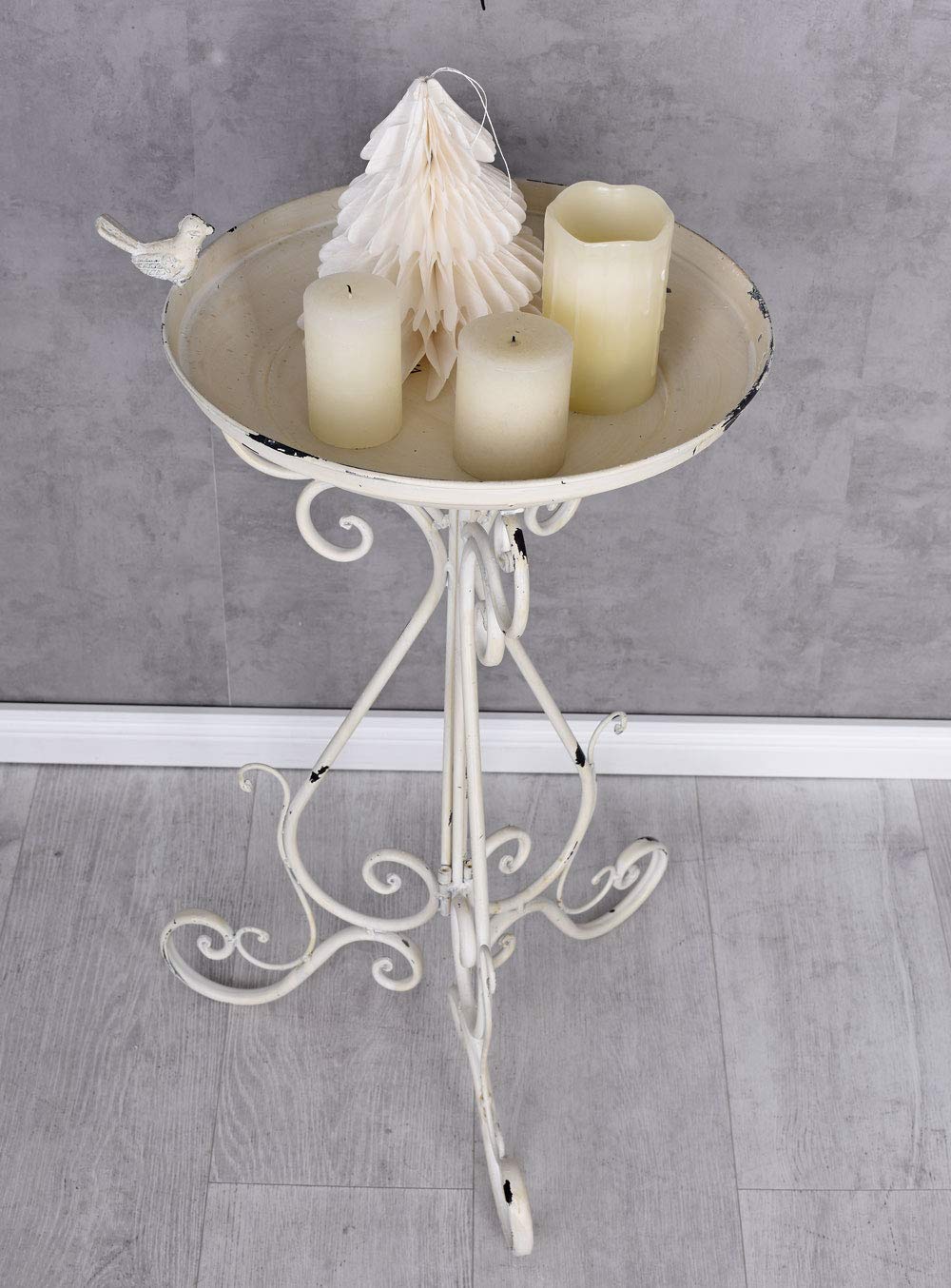 PALAZZO INT Vogelbad Metall Shabby Chic Weiss Vogeltränke Garten Schale Antik Look Jardin des Plantes Eisen Vogelschale 70 cm