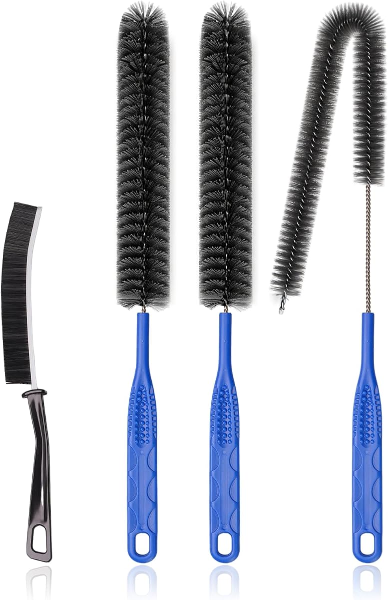 Cepillo de drenaje, cepillo de limpieza del serpentín del refrigerador, cepillo limpiador de ventilación de secadora | Herramienta larga y flexible para bobina de condensador de tubo de drenaje de fregadero, cepillo de pelusa para secadora, limpiador de electrodomésticos para quitar pelusas de prevención de incendios