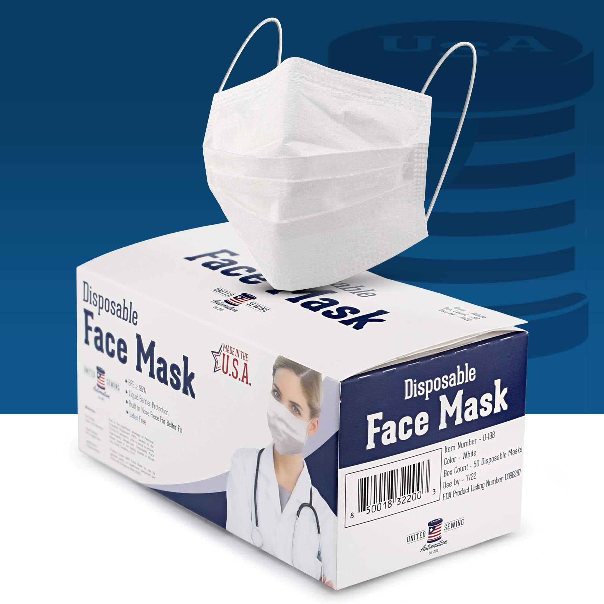MADE IN USA ASTM Level 3 Disposable Face Masks 3ply 300ct