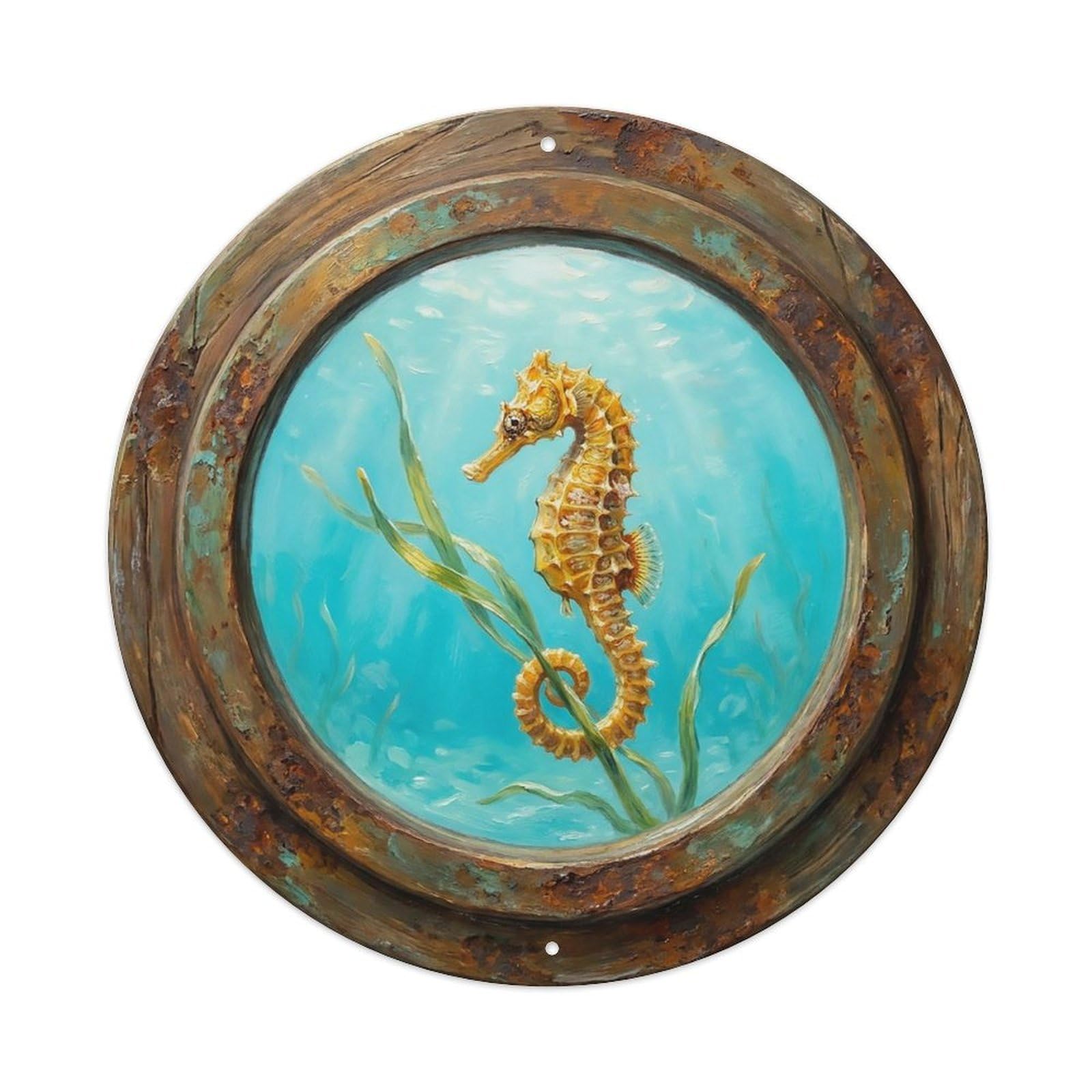 Vintage Porthole Seahorse Ship Window Undersea Deep Sea Metal Tin Sign