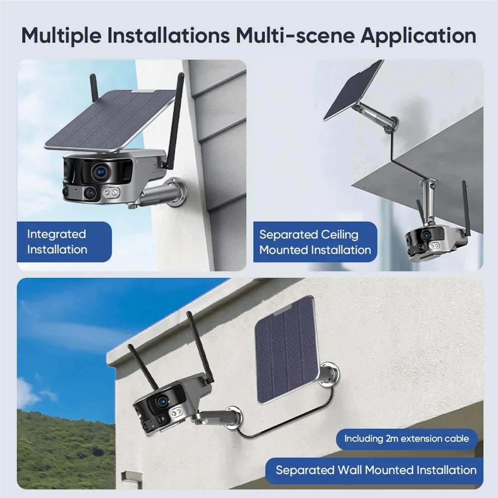 Caméra de sécurité, 8MP 4G caméra Solaire extérieure HD Double lentille 4X Panneau détection Humaine PTZ de sécurité Couleur Vision Nocturne caméras IP(4K WiFi No Card)
