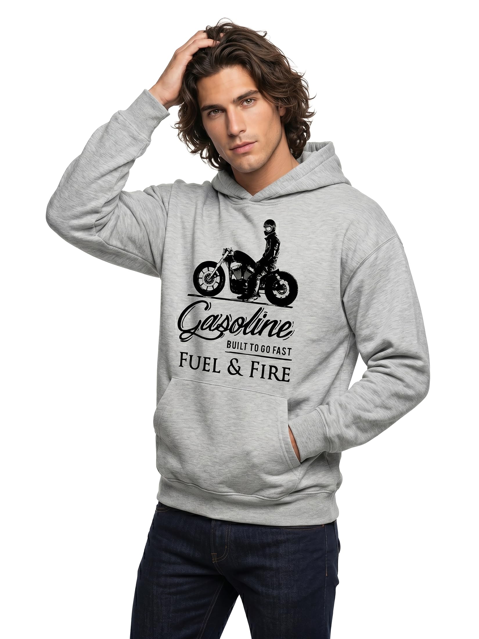 Makaya Sweat à Capuche Homme - Cafe Racer Moto - Pull Motard Sweatshirt