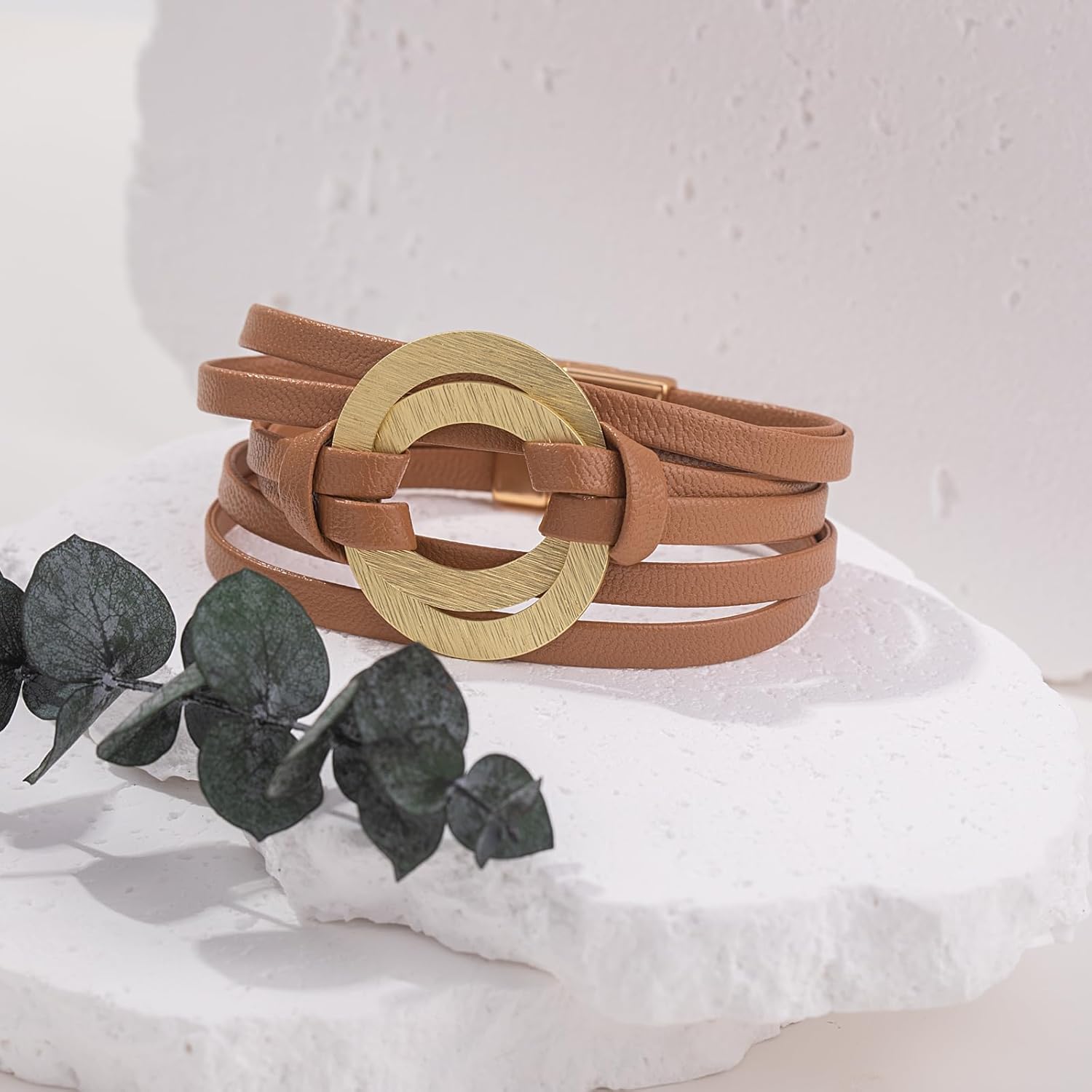 FANCY SHINY Infinity Leather Wrap Bracelets Boho Cuff Bracelets Cute Stackable Bangle with Magnetic Clasp Jewelry Gifts for Women - Image 6