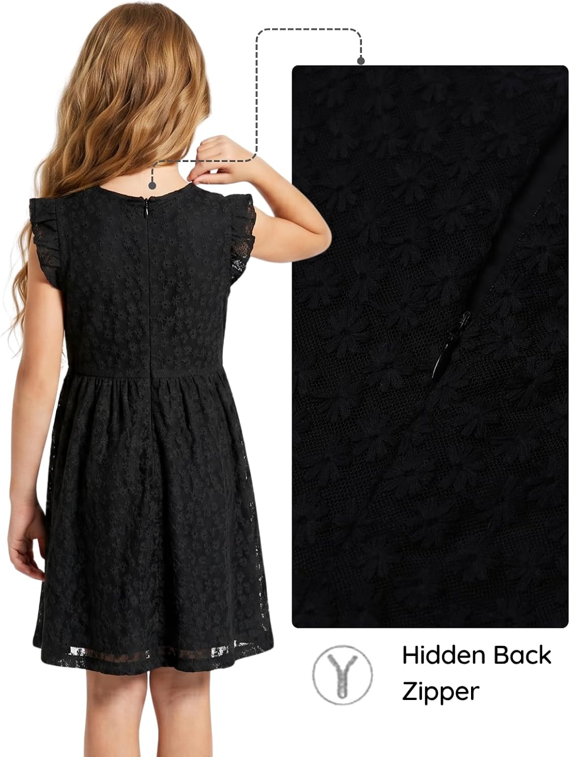 Girls Daisy Embroidered Mesh Dress | Soft breathable lining, A-line shape for twirling moments, hidden zipper for easy wear, perfect for party, wedding, photos