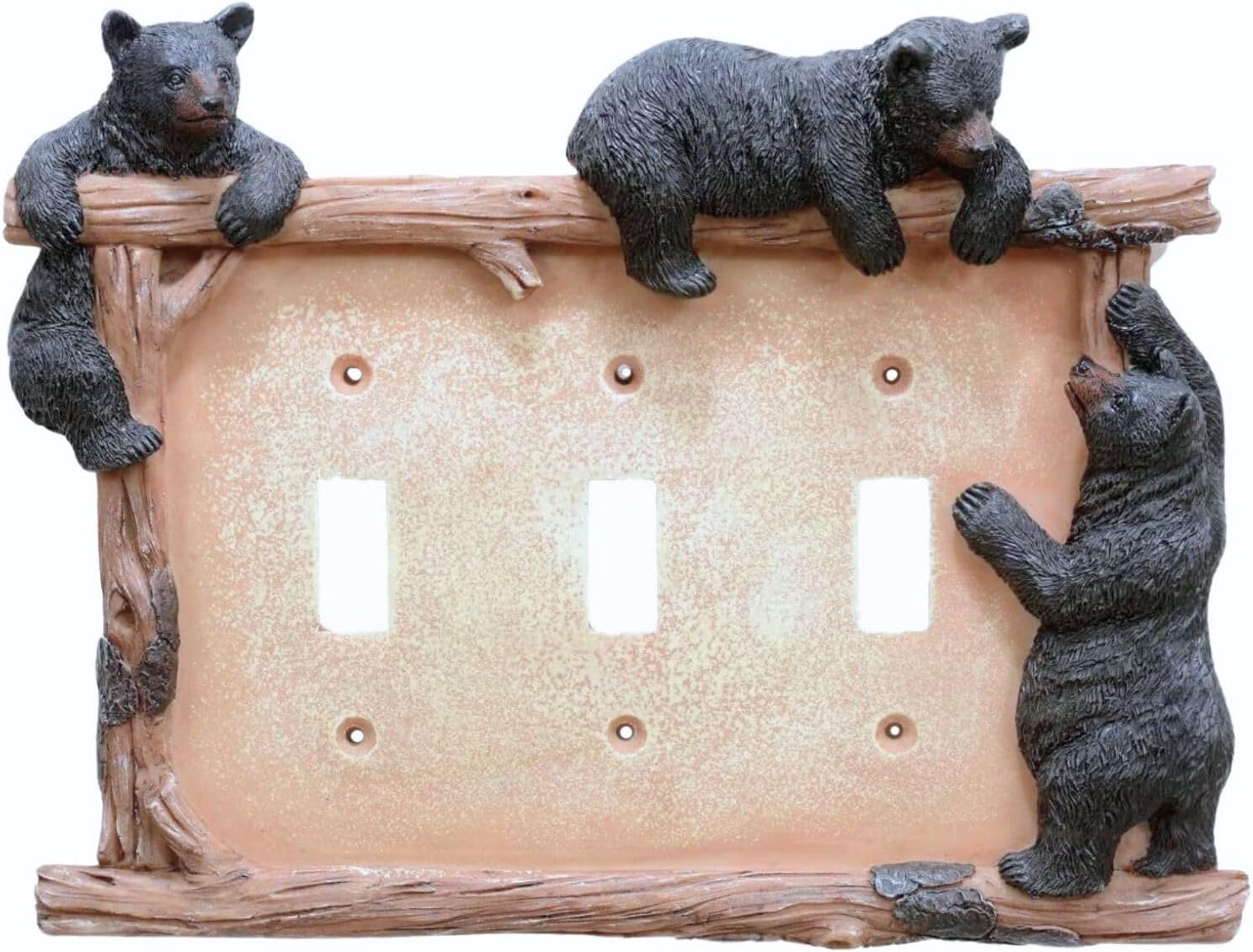 Black Bear on Log Triple Switch Cover Cabin Lodge Style Home Décor