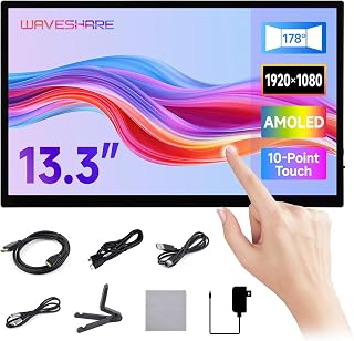 Waveshare 13.3inch FHD AMOLED Touch Display, Supports All Versions of Raspberry Pi and Jetson Series, 1920 × 1080, 100% sRGB and 100% DCI-P3 Color Gamut, Optical Bonding Toughened Glass Panel