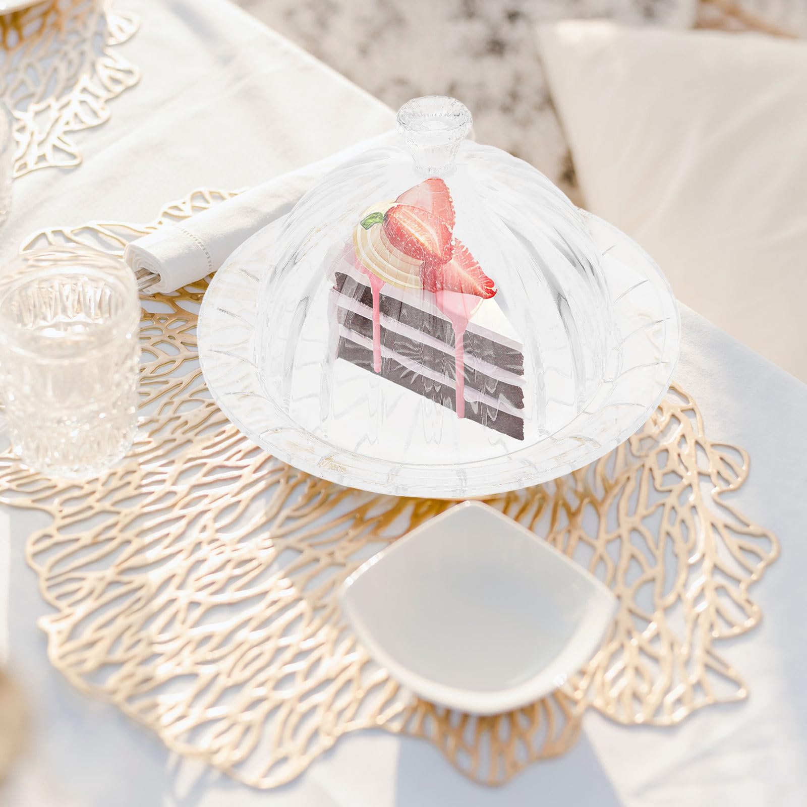 Cabilock Expositor de Tartas de Vidrio con Cúpula Transparente, Bandeja Redonda para Servir Pasteles con Diseño Versátil y Acabado Fino para Reuniones Casuales