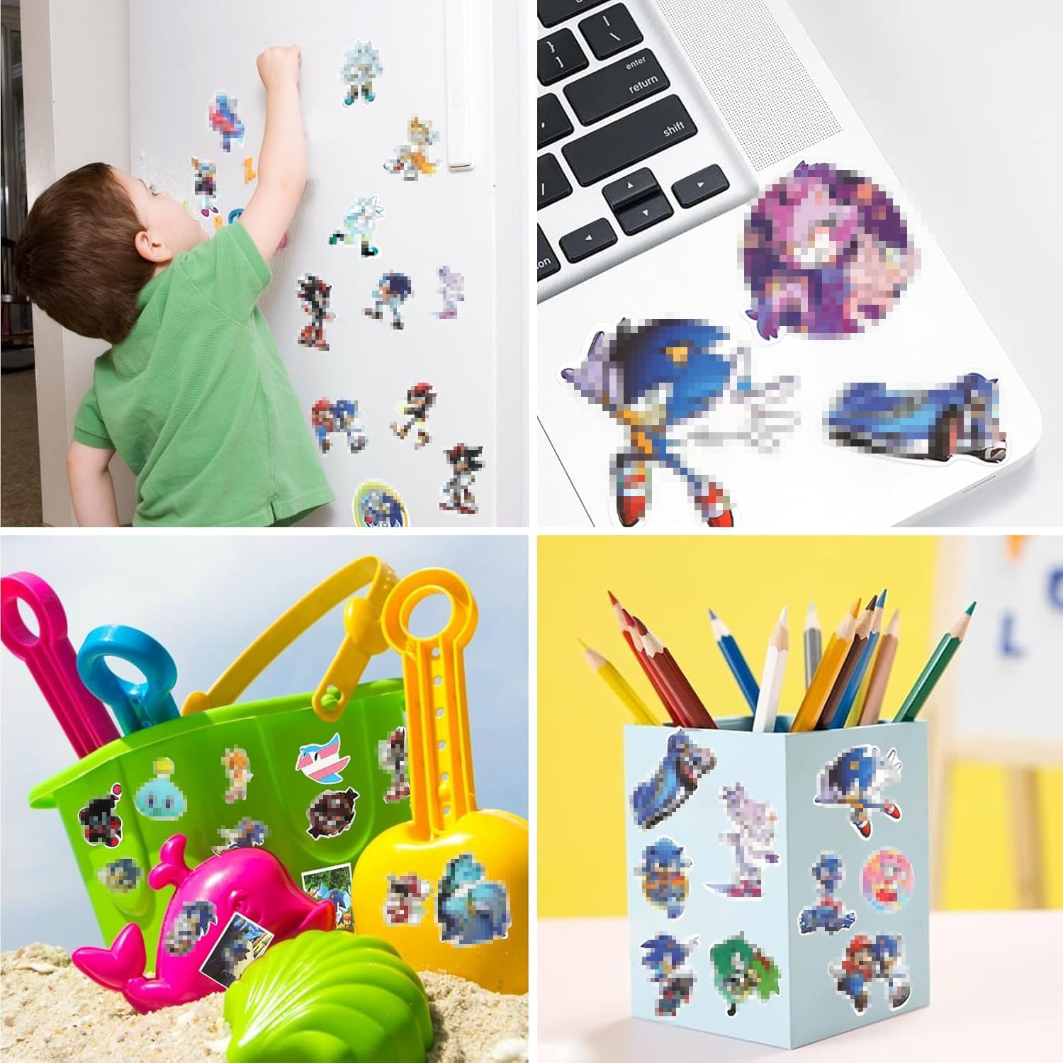 Adesivi So-nic per bambini, set di 100 adesivi, adesivi impermeabili belli per valigie, biciclette, laptop, auto, tatuaggi fai-da-te, adesivi in vinile per feste di compleanno per bambini