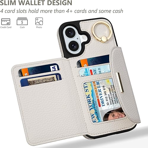 Miniatura 10 de Keallce Funda tipo cartera para iPhone 15 Pro, funda de cuero con ranuras para tarjetas, soporte de anillo con función atril, funda protectora para