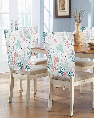 Vista 44 de Fundas para sillas de Navidad de muñeco de nieve rojo, 4 piezas, fundas para respaldo de sillas de comedor, fundas protectoras de silla de árbol