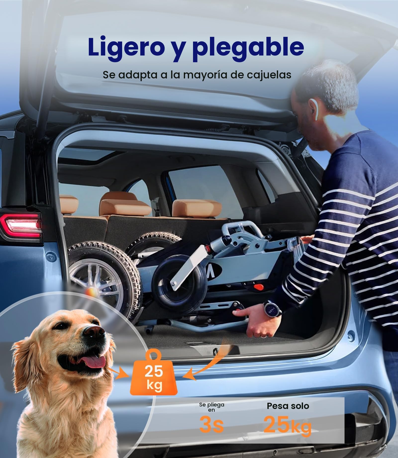 VOCIC V62 Silla de ruedas eléctrica plegable de doble batería, ligera, hasta 136 kg, silla de ruedas eléctrica de 25 km con neumáticos de aire, 500 W y aprobación de avión, soporte de 3 años (plata