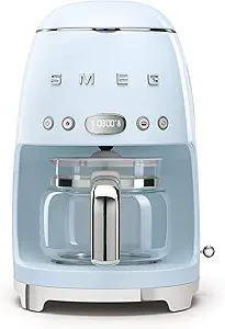 Smeg 50's Retro Style Aesthetic Drip Coffee Machine with 10 Cup Glass Carafe, Auto Start Feature, Keep Warm Plate, and Two Coffee Strength Settings (Pastel Blue)