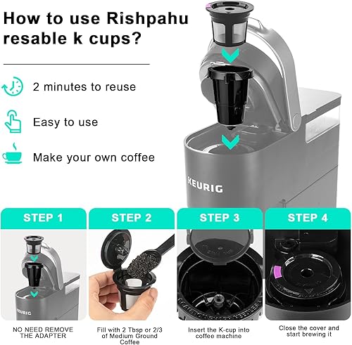 Miniatura 4 de K Cups reutilizables, paquete de 4 cápsulas de café reutilizables con cuchara de café, filtros de café recargables K Cups con malla de acero