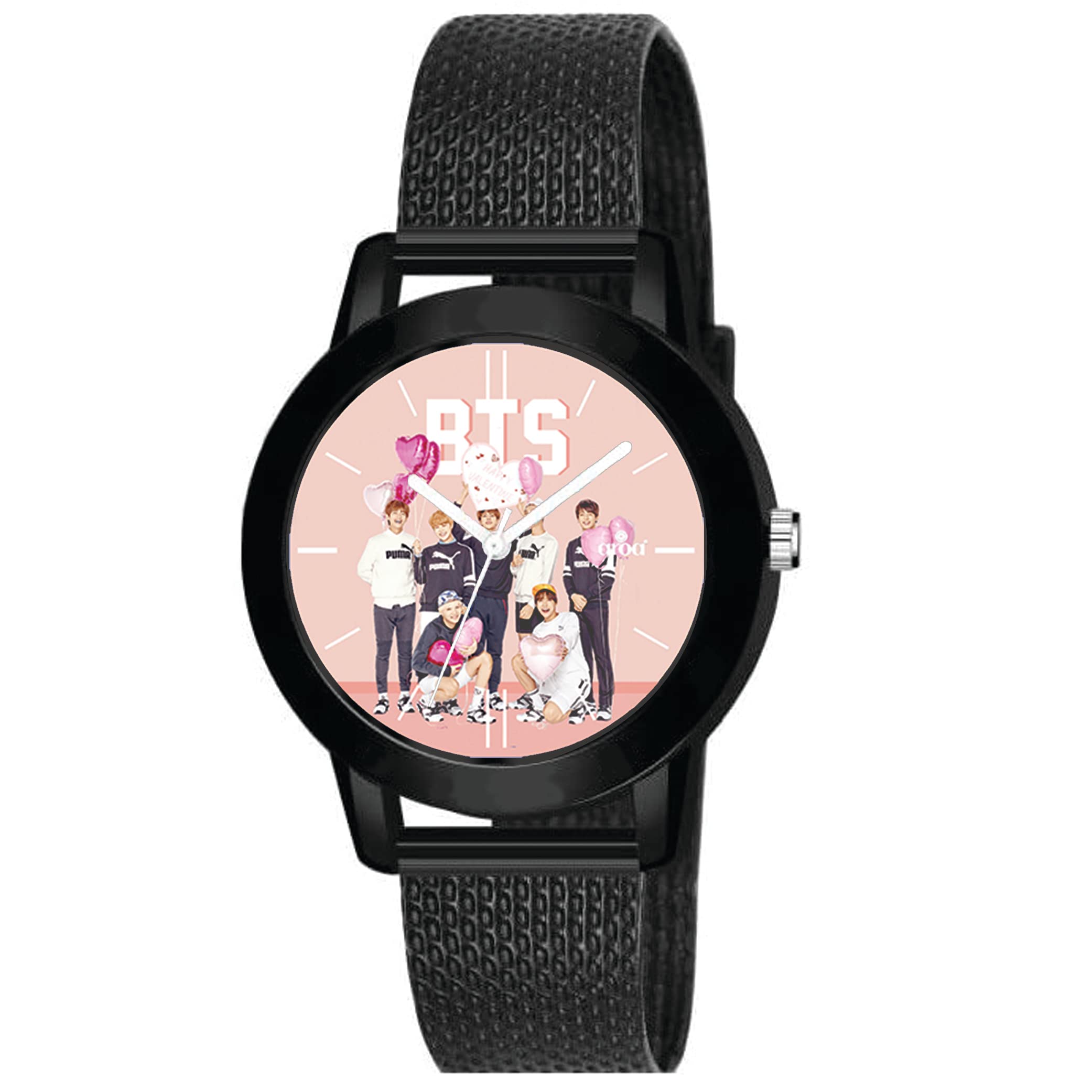 AROA Watch for Womens with BTS Pink in Black Metal Type Rubber Analog Watch Pink Dial for Women Stylish Watch for Girls (B0C1VJ3B4H) Amazon Price History, Amazon Price Tracker