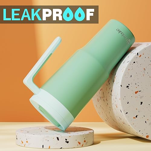 Miniatura 4 de Fimibuke Vaso de 40 onzas con asa e infusor de frutas, taza aislada al vacío de acero inoxidable con tapa y pajilla, botella de infusión de agua,