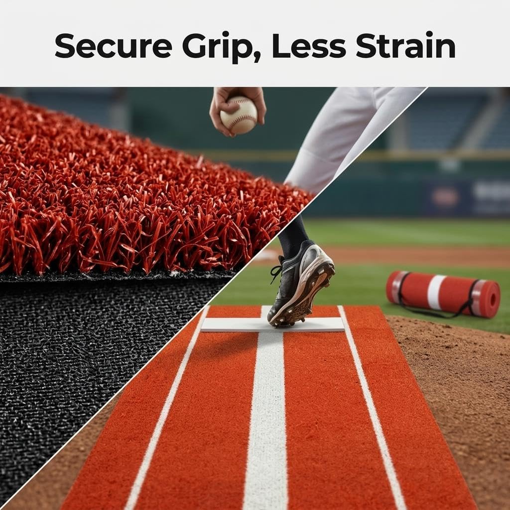 Professional Softball Pitching Mat - Portable Baseball Training Mat with Rubber, Antislip Rubber Bottom for Indoor/Outdoor Training, 10x3 ft