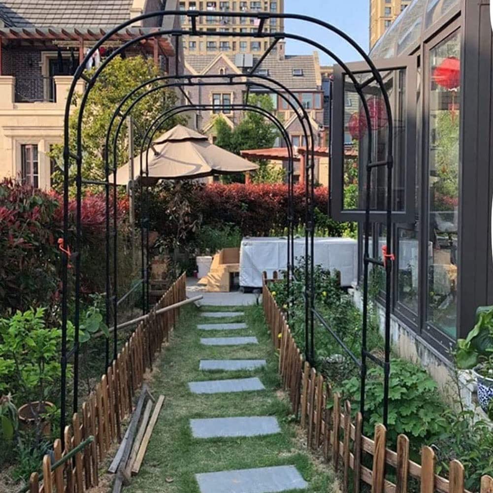 Treillis en métal noir pour arche de jardin, 220 x 120 x 25 cm, support de plantes grimpantes résistant aux intempéries, arbor, décoration extérieure, disponible en tailles 230 x 140 x 40 cm et 220 x