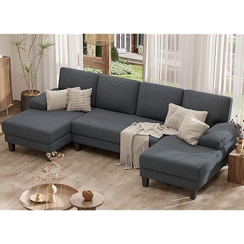 Classic U-Shaped Couch for Living Room, U-Shaped Sectional Modular Sofa with Double Chaise, Modern Lounge Sleeper for Apartment, Dark Gray