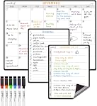 Magnetic Dry Erase Monthly Calendar Whiteboard Set for Fridge -One Monthly Planner and Two Bonus Dry Erase Grocery Board & Weekly Menu Board- Meal Planner Whiteboard/to-Do List -6 Markers Included!