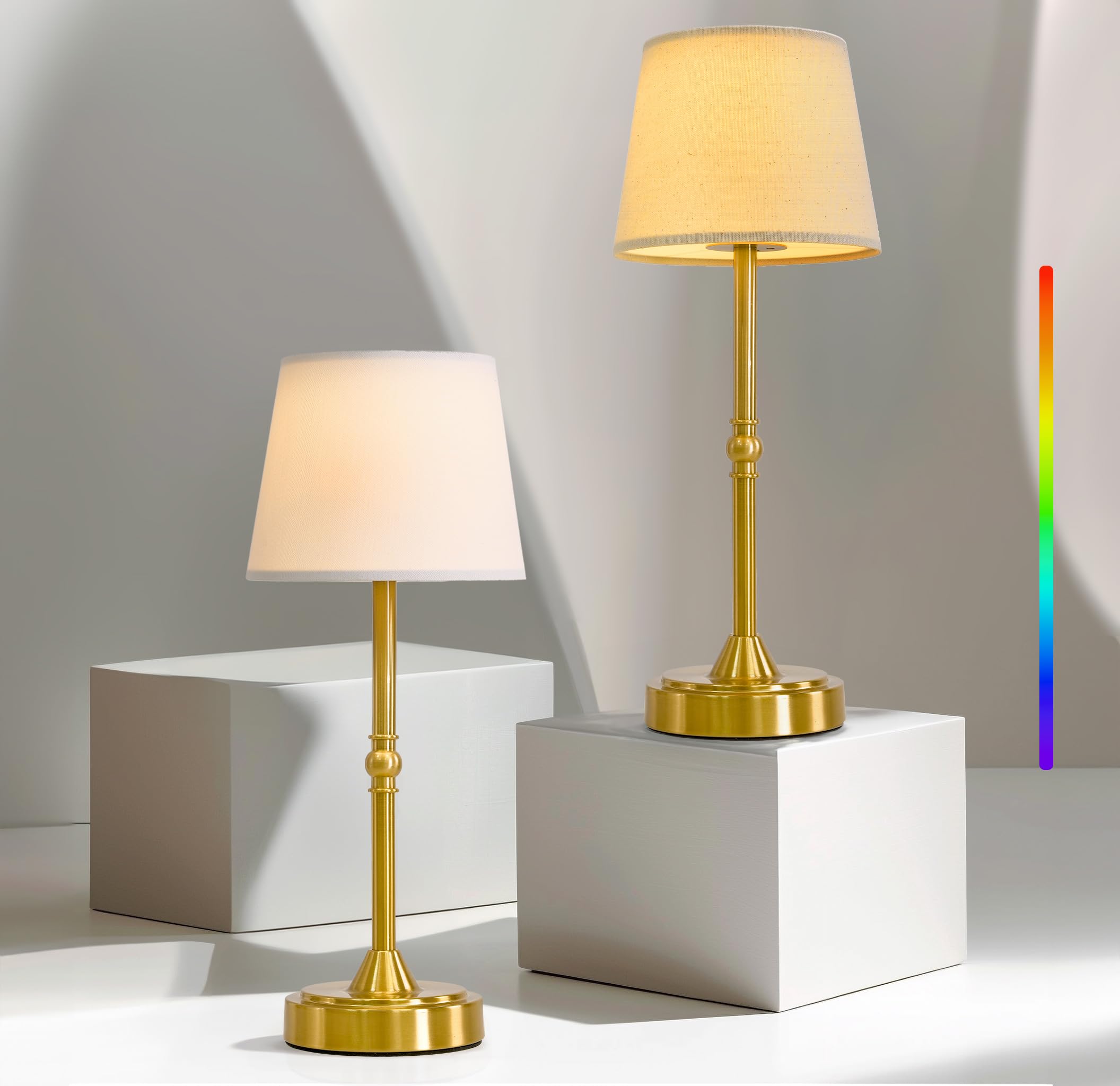 Oneach Cordless LED Table Lamp Set of 2, Portable Rechargeable Battery Powered Lighting, 3 Color Temperatures and 7 RGB Colors, Patio Table Lamp, Ambient Light for Restaurant, Bedroom, Balcony, Gold