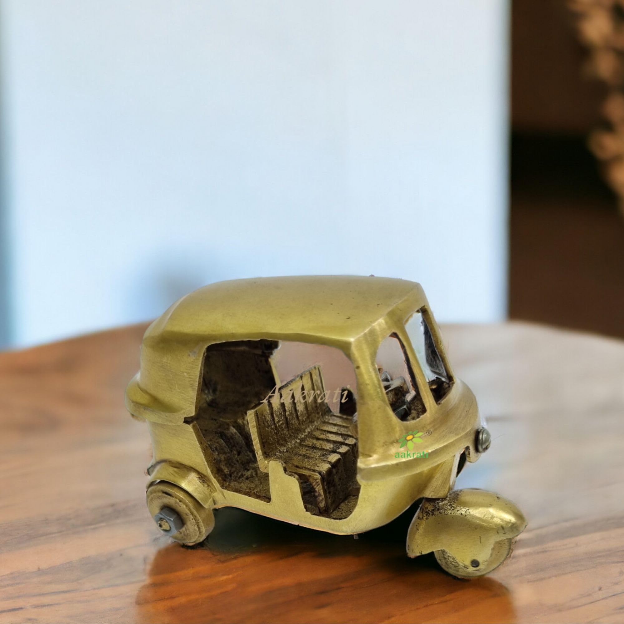 Aakrati Brass Tuk-Tuk Figurine, Handcrafted, Ethnic Auto Rickshaw Sculpture, Artisan Tempo Collectible, Contemporary Décor