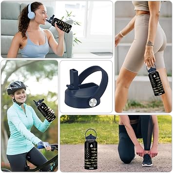 Straw Lid for Hydro Flask Wide Mouth,Lids with Straw for Hydroflask 12 16 18 20 32 40 oz Wide Mouth,Leak-Proof Drinking Cap with Flexible Handle,Top Sport Bottle Lids with Lid Brush,Blue
