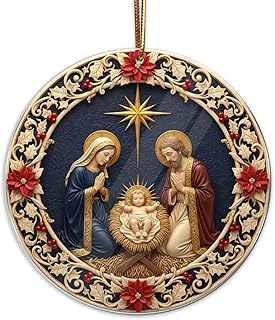 Nativity Ornament 2025 – Holy Family Christmas Ornament with Story Card, Religious Christmas Decorations for Christian Families, Catholic Gifts for Christmas Tree