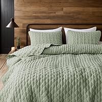 Vista 8 de WDCOZY - Juego de edredón tamaño California Cal King con fundas de almohada, edredón de cama de microfibra ligera y suave color verde salvia