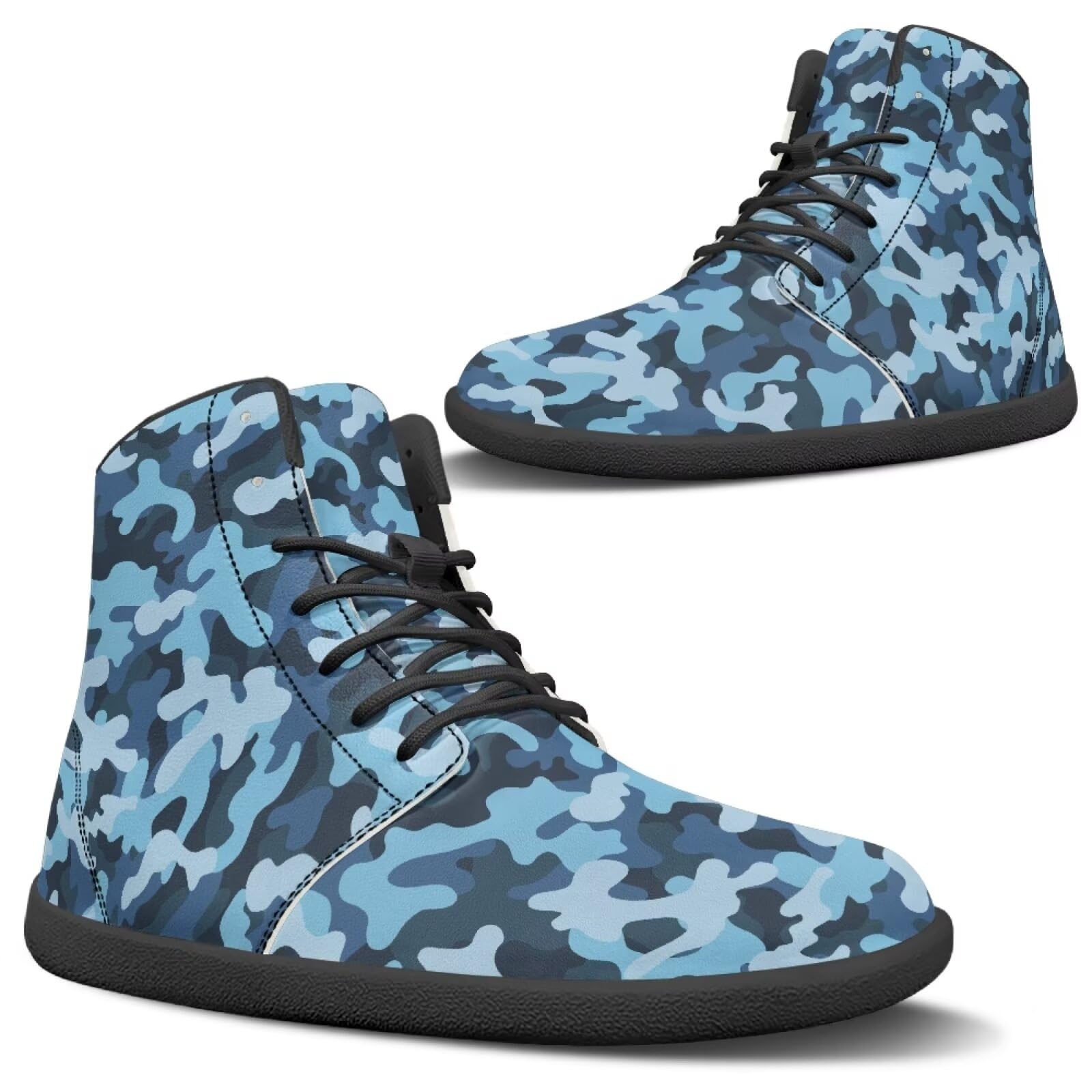 Glomenade Classic Blue Camo Women's Barefoot & Minimalist Shoe Zero Drop Sole Trail Runner Men Ankle Boots Walking Tennis Shoes Lightweight Sneakers for Gym