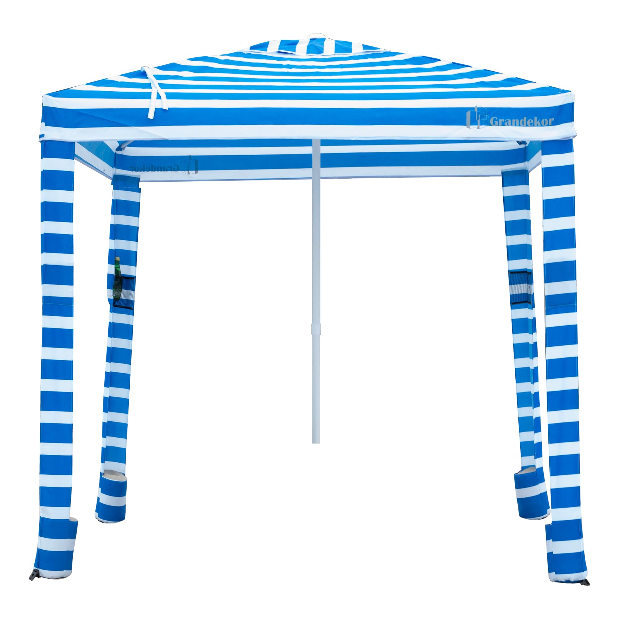 Grandekor Upgraded 6'×6' Pop Up Beach Canopy Tent for Family & Kids UPF 50+ Sun Shelter for Pool Camping with Sand Anchor Sidewall Bold Blue Green-Sun Shade