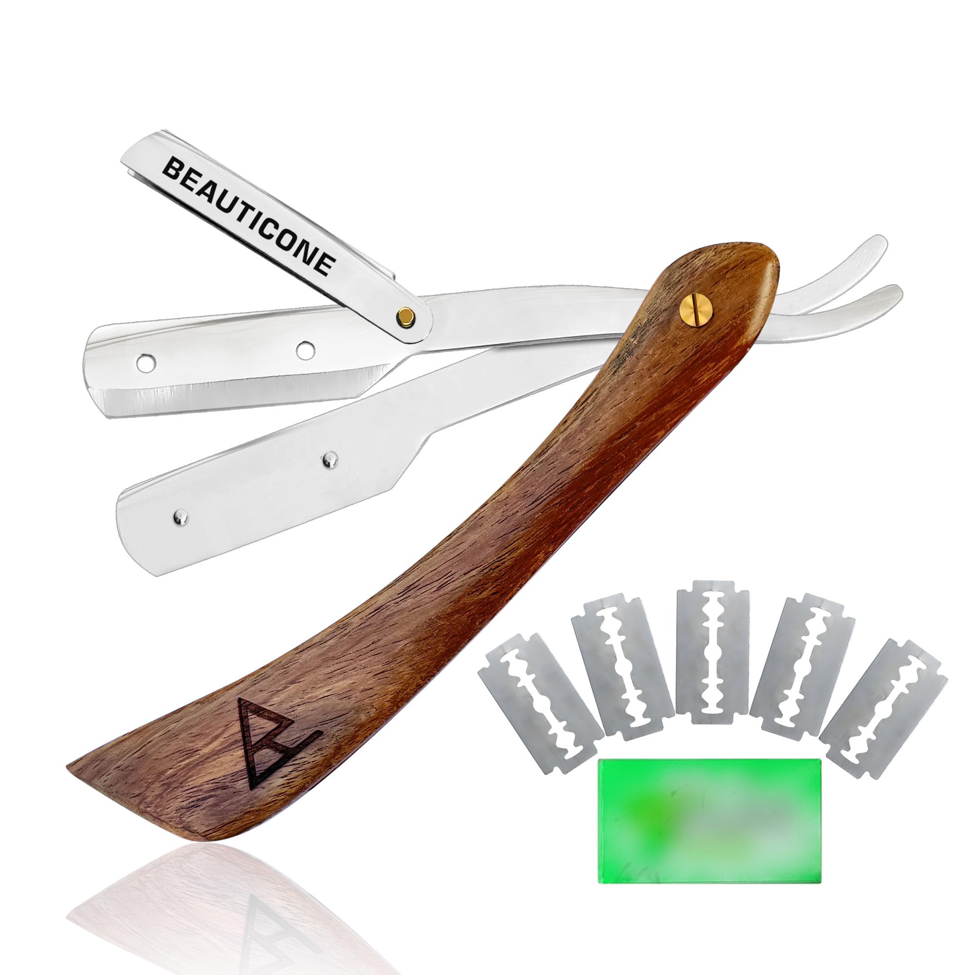 Straight Razors for Men, Straight Edge Razor, Single Blade, Stainless Steel, Barber Razor for Men's Shaving, Barber Shaving Knife, Wooden Handle, Swinglock