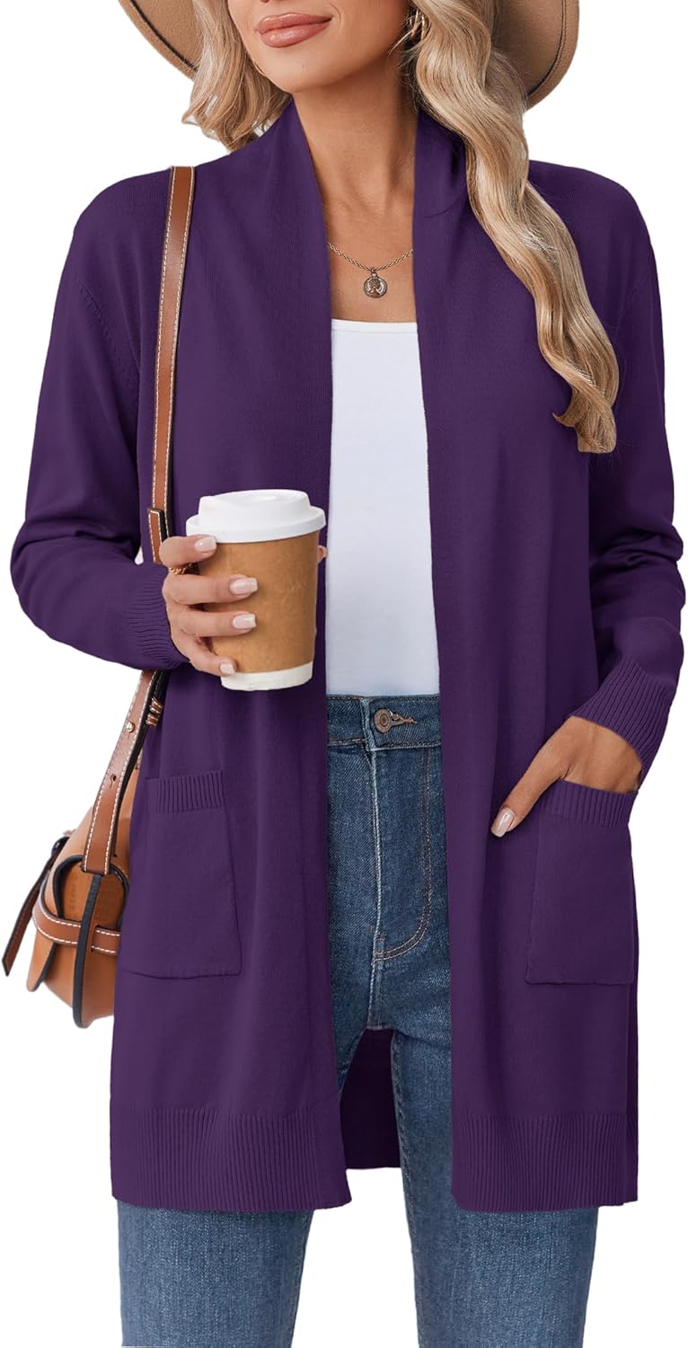 Zeagoo Women Long Cardigan Sweaters Lightweight Open Front Duster Knit Fashion Sweater Coats Trendy Cardigans with Pocket