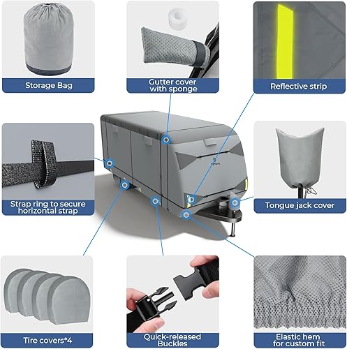 Vista 26 de RVMasking Funda para remolque de viaje de 20 a 22 pies, 7 capas extra gruesas, cubierta impermeable al viento para transportador de juguetes con 4