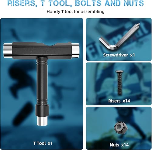 Miniatura 5 de Juego de camiones y ruedas para patineta, ruedas de patineta Cruiser de alto rebote de 2.362 in, rodamientos de patineta ABEC-11, herramienta de