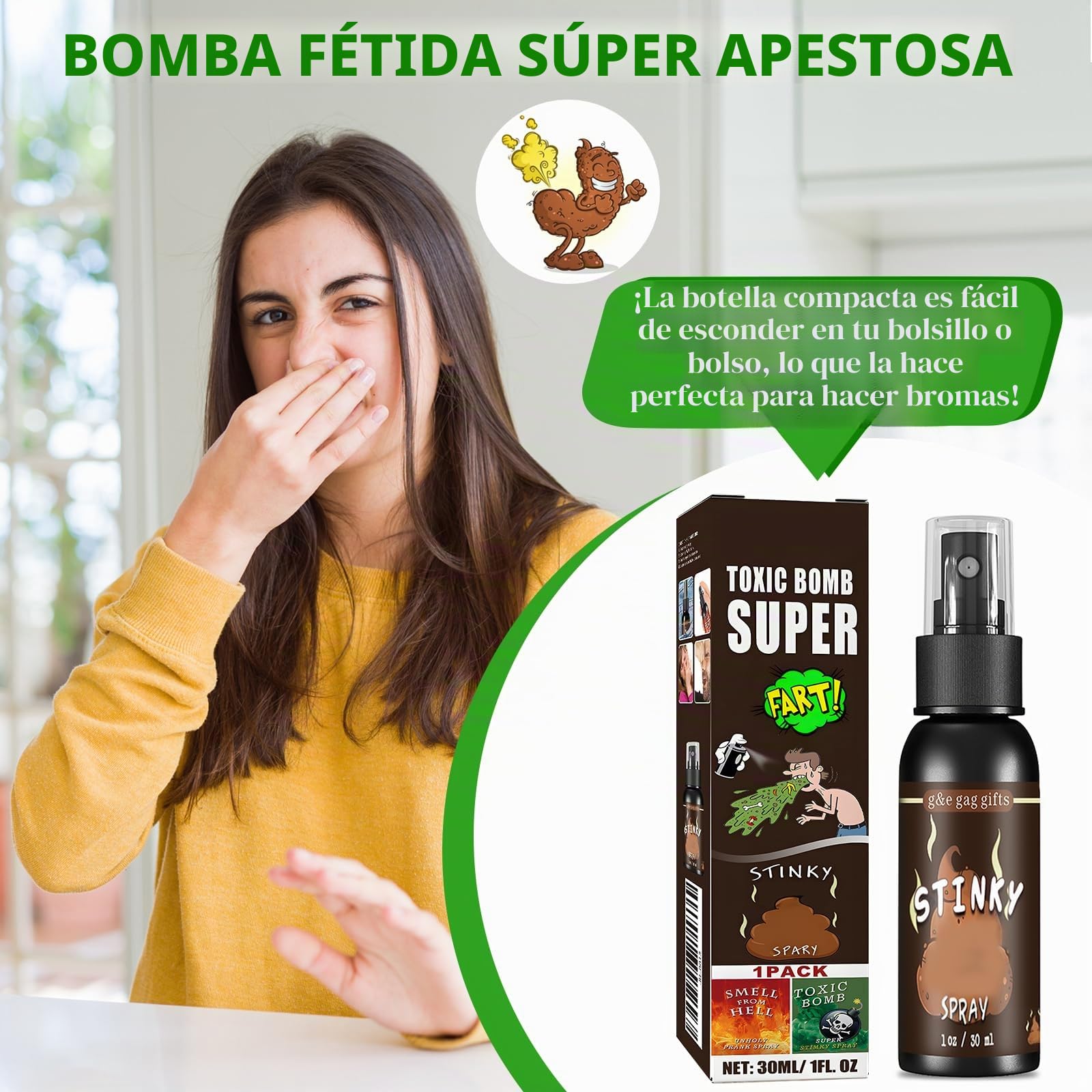 EIHI Spray Fétido - 3 Bombas De Pedo Súper Potentes - Broma Divertida Para Fiestas, Oficina Y Reuniones - Ingredientes Naturales