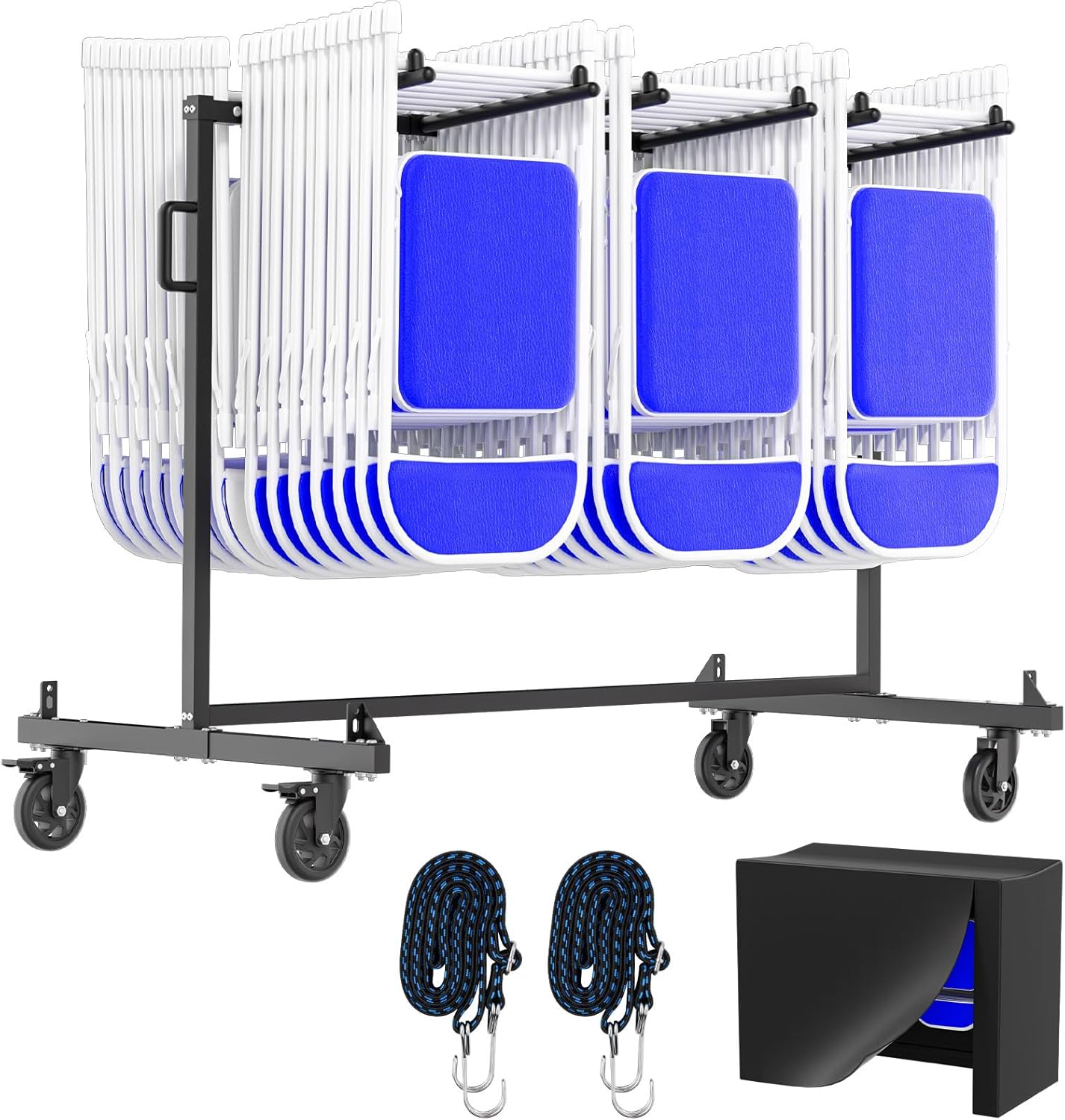 DWALE Folding Chair Cart,Holds 42 Folding Chairs or 12 Tables, Heavy-Duty Storage Cart, 500 lbs Weight Capacity,Includes Rain Cover and 360° Rubber Locking Wheels 42 chairs capacity