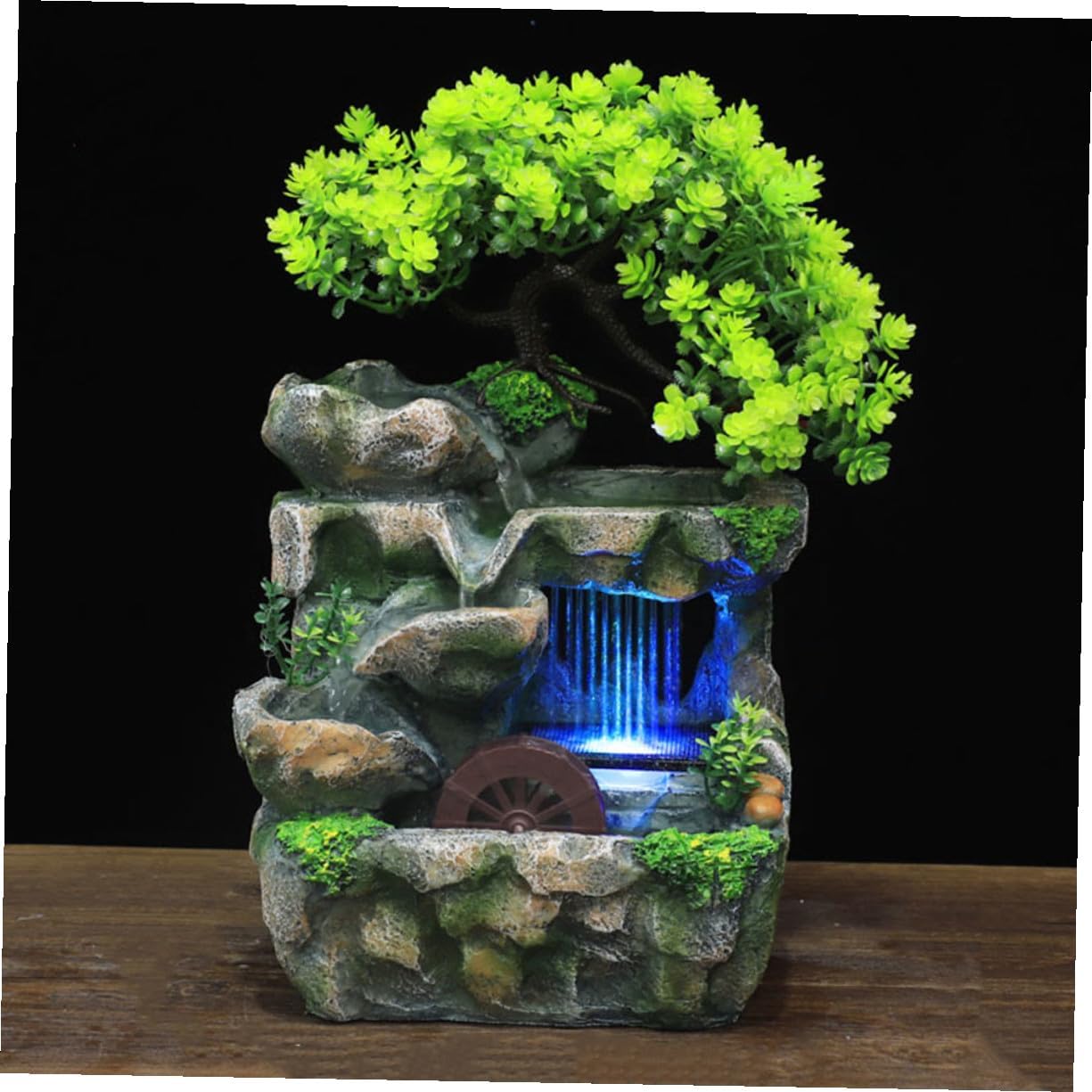 Luxshiny Indoor Desk Water Fountain Resin Mini Tabletop Fountain Decor with Quiet Circulation for Bedroom Office Living Relaxing Zen Waterfall Feature US Plug