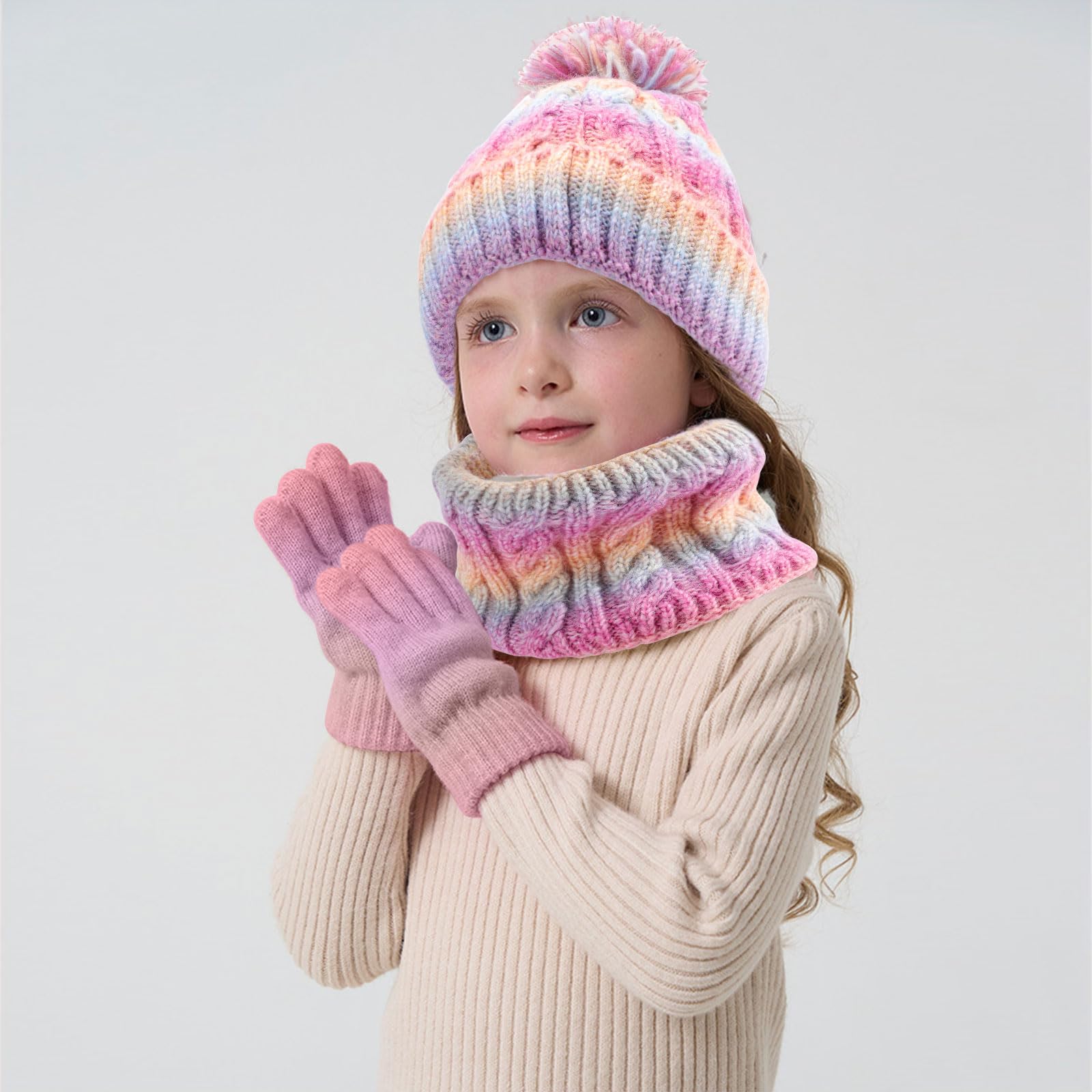 Mayoii Juego de gorro, bufanda, guantes 3 en 1 para niños y niñas de 3 a 10 años