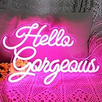 Vista 2 de Letreros de neón con texto en inglés «Hello Beautiful» con texto «Hello Beautiful», luz LED rosa para dormitorio, boda, cumpleaños, telón de fondo