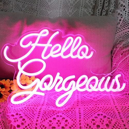Miniatura 7 de Letreros de neón con texto en inglés "Hello Gorgeous Neon" (Hello Beautiful) de neón rosa, para decoración del hogar, boda, cumpleaños, telón de